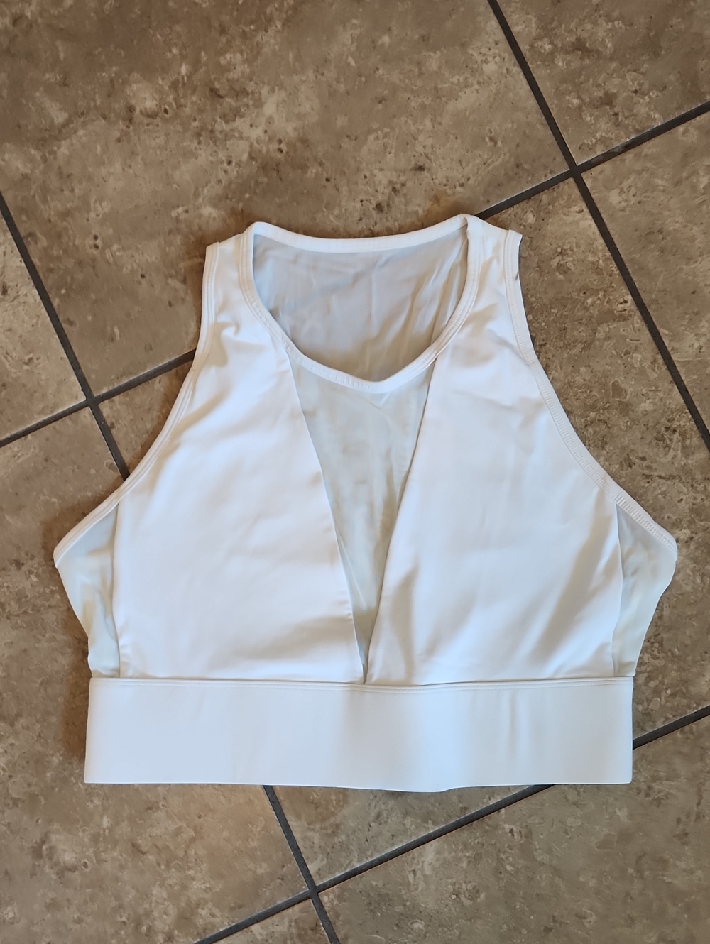 Fabletics White V-Neck High Neck Sports Tank
